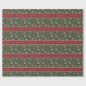 Papier Cadeau Aquarelle Holly Berries Vert et Rouge Noël (Plat)
