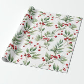 Papier Cadeau Aquarelle Holly de Noël Rouge et Vert (Déroulé)