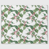 Papier Cadeau Aquarelle Holly et Berries rouges (Plat)