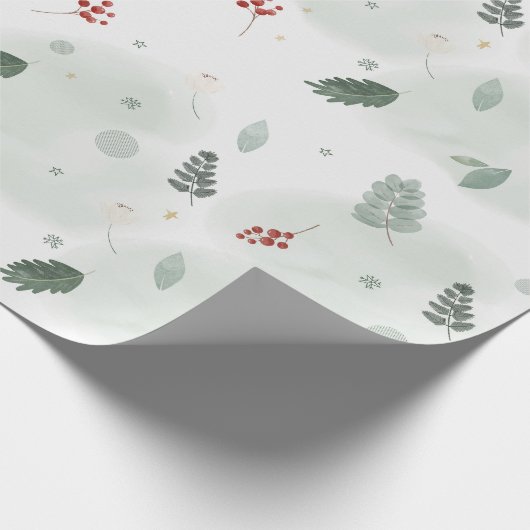 Papier Cadeau Aquarelle Holly Feuille Motif Noël Plan d'art (Coin)