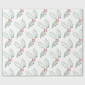 Papier Cadeau Aquarelle Holly Holiday (Plat)