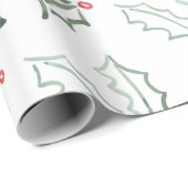 Papier Cadeau Aquarelle Holly Holiday (Coin rond)