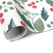 Papier Cadeau Aquarelle Holly Noël Foliing (Coin rond)