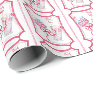 Papier Cadeau Aquarelle Hot Pink Mahjong Cocktails