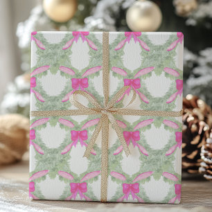 Papier Cadeau Aquarelle Hot rose Bow Garland Noël