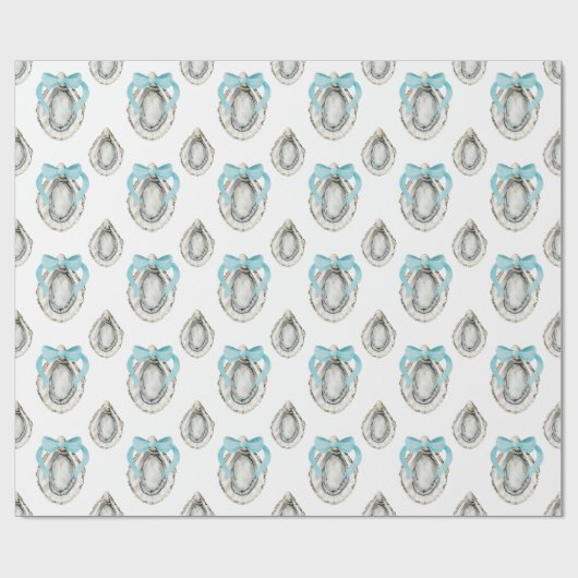 Papier Cadeau Aquarelle Huîtres côtières Bow bleu (Plat)