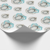 Papier Cadeau Aquarelle Huîtres côtières Bow bleu (Coin)