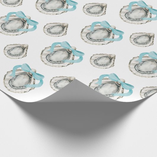 Papier Cadeau Aquarelle Huîtres côtières Bow bleu (Coin)