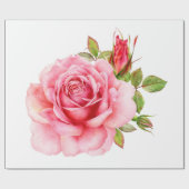 Papier Cadeau Aquarelle illustration d'une rose rose wi délicate (Plat)