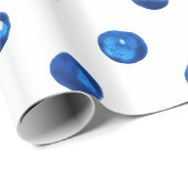 Papier Cadeau Aquarelle indigo bleu pois motif (Coin rond)