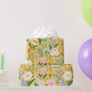 Papier Cadeau Aquarelle jaune botanique florale vintage