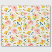 Papier Cadeau Aquarelle jaune et rose chaude Florale (Plat)