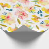 Papier Cadeau Aquarelle jaune et rose chaude Florale (Coin)