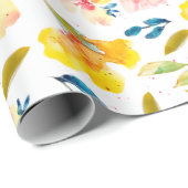 Papier Cadeau Aquarelle jaune et rose chaude Florale (Coin rond)