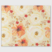 Papier Cadeau Aquarelle jaune orange florale (Plat)