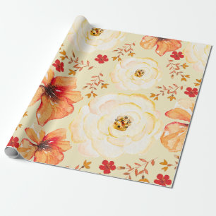 Papier Cadeau Aquarelle jaune orange florale