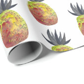 Papier Cadeau Aquarelle jaune rouge à ananas tropical (Coin rond)
