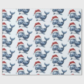 Papier Cadeau Aquarelle Joyeux dessin de baleine de Noël (Plat)