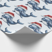 Papier Cadeau Aquarelle Joyeux dessin de baleine de Noël (Coin)