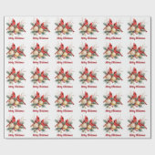 Papier Cadeau Aquarelle Joyeux Noël Cardinal rouge & Berries (Plat)