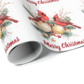 Papier Cadeau Aquarelle Joyeux Noël Cardinal rouge & Berries (Coin rond)