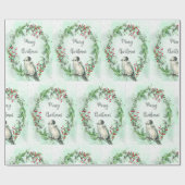 Papier Cadeau Aquarelle Joyeux Noël Grey Jay Bird Wreath (Plat)