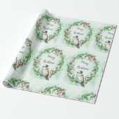 Papier Cadeau Aquarelle Joyeux Noël Grey Jay Bird Wreath (Déroulé)