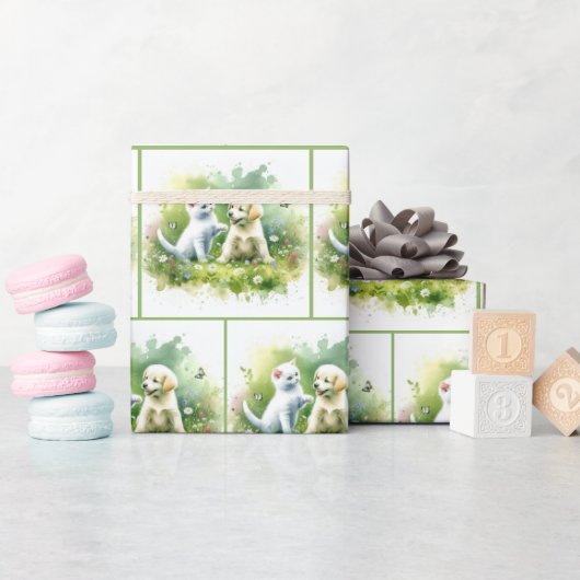 Papier Cadeau Aquarelle Kitten et Chiot (Baby Shower)