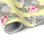 Papier Cadeau Aquarelle Koala Oears mignonne maman & bébé (Coin rond)