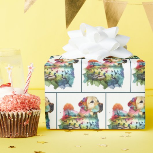 Papier Cadeau Aquarelle Labrador Retriever Double exposition (Fête d'anniversaire)