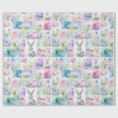 Papier Cadeau Aquarelle Lapin Pâques Ajouter un nom mignon (Plat)