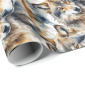 Papier Cadeau Aquarelle Loups mignons Animaux Faune Nature (Coin rond)