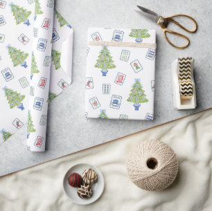 Papier Cadeau Aquarelle Mahjong Christmas Tree