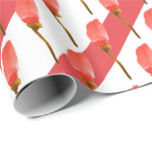 Papier Cadeau Aquarelle main peint rouge pavot floral (Coin rond)