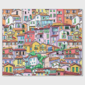 Papier Cadeau Aquarelle Maisons Maisons Immobilier (Plat)