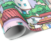 Papier Cadeau Aquarelle Maisons Maisons Immobilier (Coin rond)