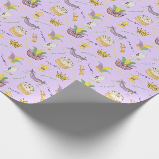 Papier Cadeau Aquarelle Mardi Gras Masques King Cake Crown (Coin)