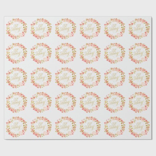 Papier Cadeau Aquarelle mariage couronne florale avec cette bagu (Plat)