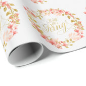 Papier Cadeau Aquarelle mariage couronne florale avec cette bagu (Coin rond)