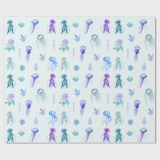 Papier Cadeau Aquarelle méduse et algues (Plat)