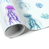 Papier Cadeau Aquarelle méduse et algues (Coin rond)