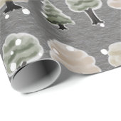 Papier Cadeau Aquarelle mignonne Arbres d'hiver gris neige (Coin rond)