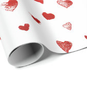 Papier Cadeau Aquarelle mignonne Coeurs rouges (Coin rond)