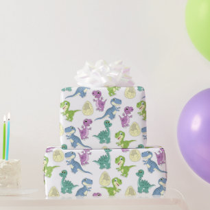 Papier Cadeau Aquarelle mignonne Dinosaures colorés
