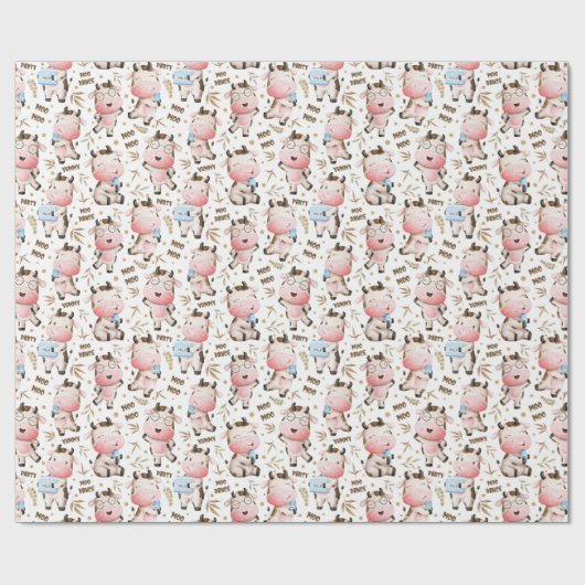 Papier Cadeau Aquarelle mignonne Moo Moo vaches et lait (Plat)