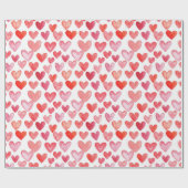 Papier Cadeau Aquarelle mignonne Rose Coeurs rouges Valentines A (Plat)