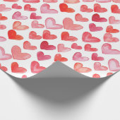 Papier Cadeau Aquarelle mignonne Rose Coeurs rouges Valentines A (Coin)