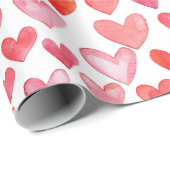 Papier Cadeau Aquarelle mignonne Rose Coeurs rouges Valentines A (Coin rond)