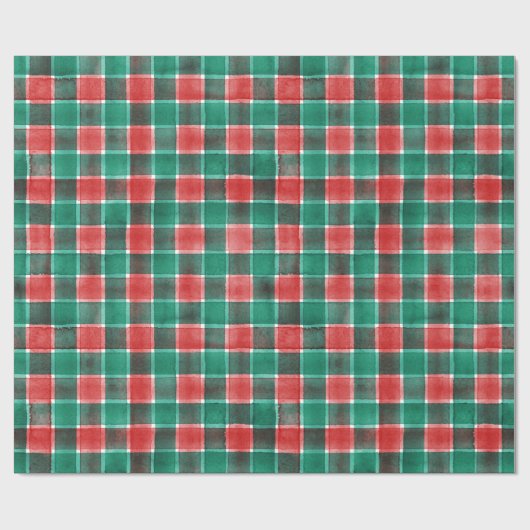 Papier Cadeau Aquarelle mignonne Rouge Vert Vacances Plaid Noël (Plat)
