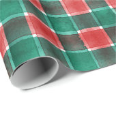 Papier Cadeau Aquarelle mignonne Rouge Vert Vacances Plaid Noël (Coin rond)